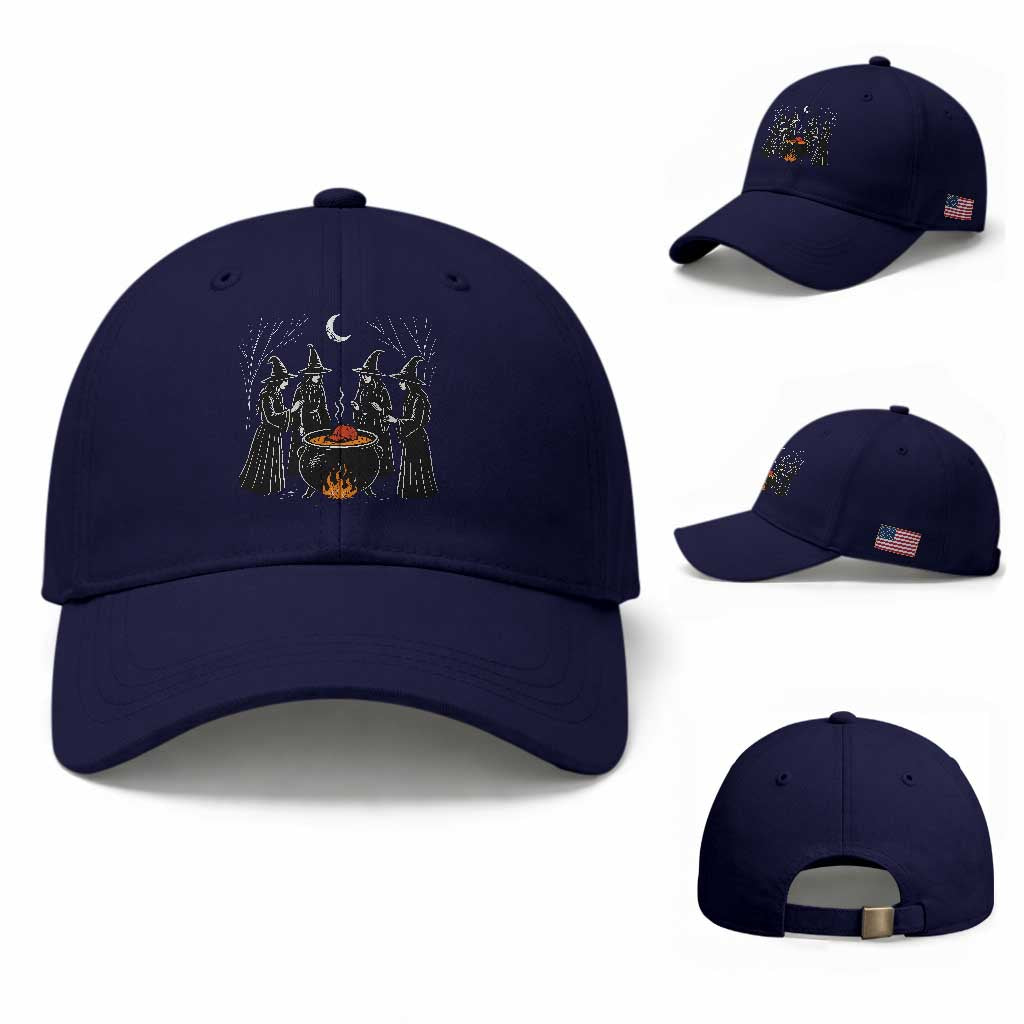 Funny Halloween Witch Spooky Season Orange Cauldron Baseball Cap TS11 Baseball Cap Universal Fit Dark Blue Print Your Wear