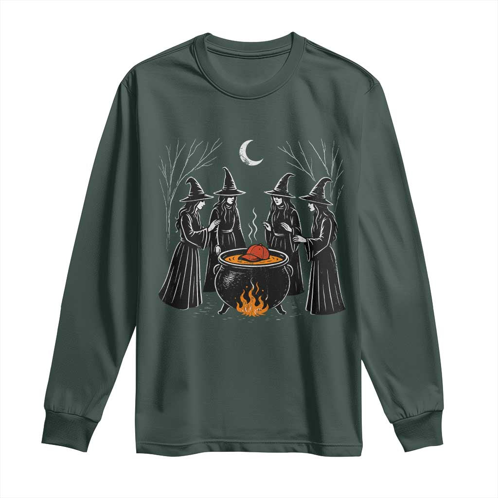 Funny Halloween Witch Spooky Season Orange Cauldron Long Sleeve Shirt TS11 Dark Forest Green Print Your Wear