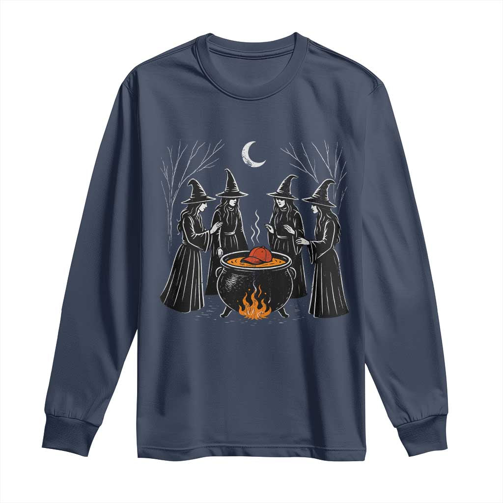 Funny Halloween Witch Spooky Season Orange Cauldron Long Sleeve Shirt TS11 Navy Print Your Wear