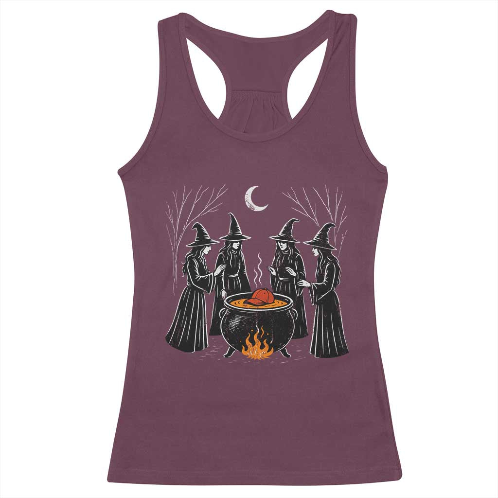 Funny Halloween Witch Spooky Season Orange Cauldron Racerback Tank Top TS11 Maroon Print Your Wear