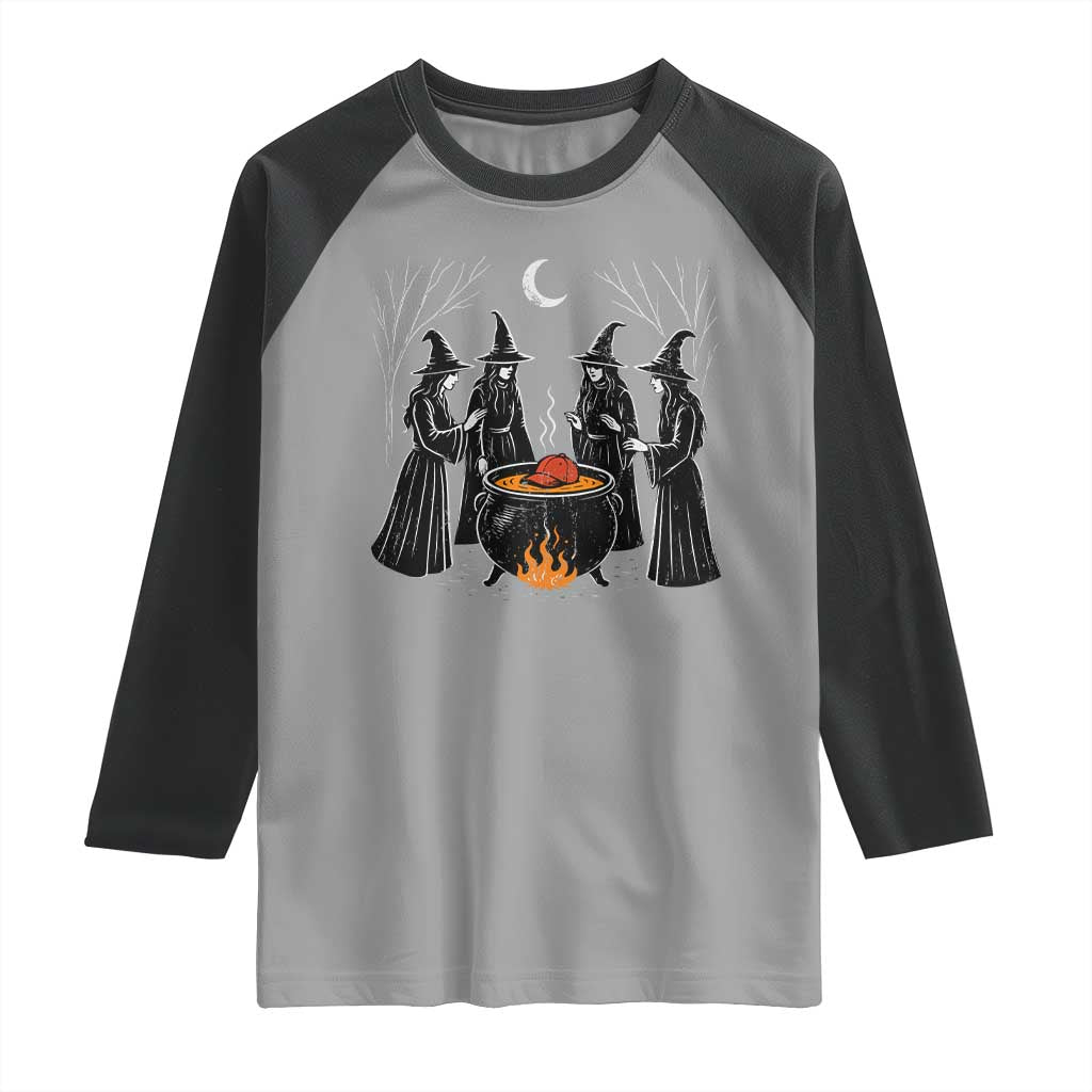 Funny Halloween Witch Spooky Season Orange Cauldron Raglan Shirt TS11 Sport Gray Black Print Your Wear