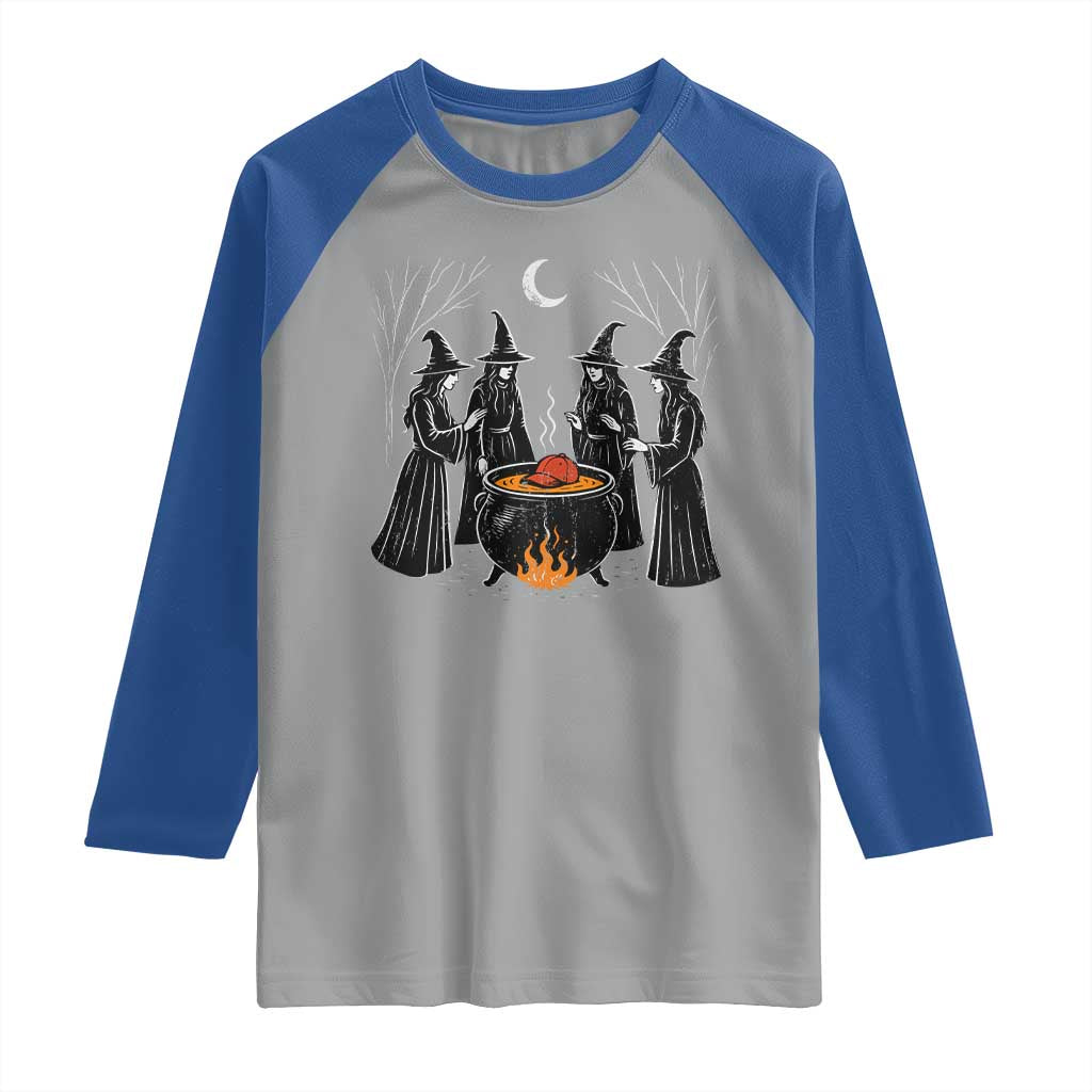 Funny Halloween Witch Spooky Season Orange Cauldron Raglan Shirt TS11 Sport Gray Royal Print Your Wear