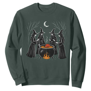 Funny Halloween Witch Spooky Season Orange Cauldron Sweatshirt TS11 Dark Forest Green Print Your Wear