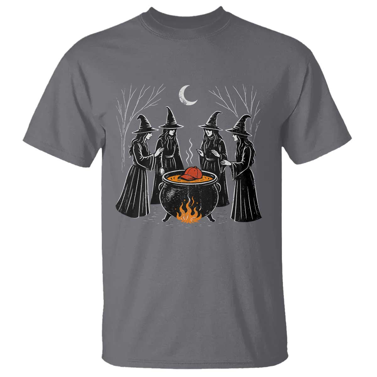 Funny Halloween Witch Spooky Season Orange Cauldron T Shirt TS11 Charcoal Print Your Wear