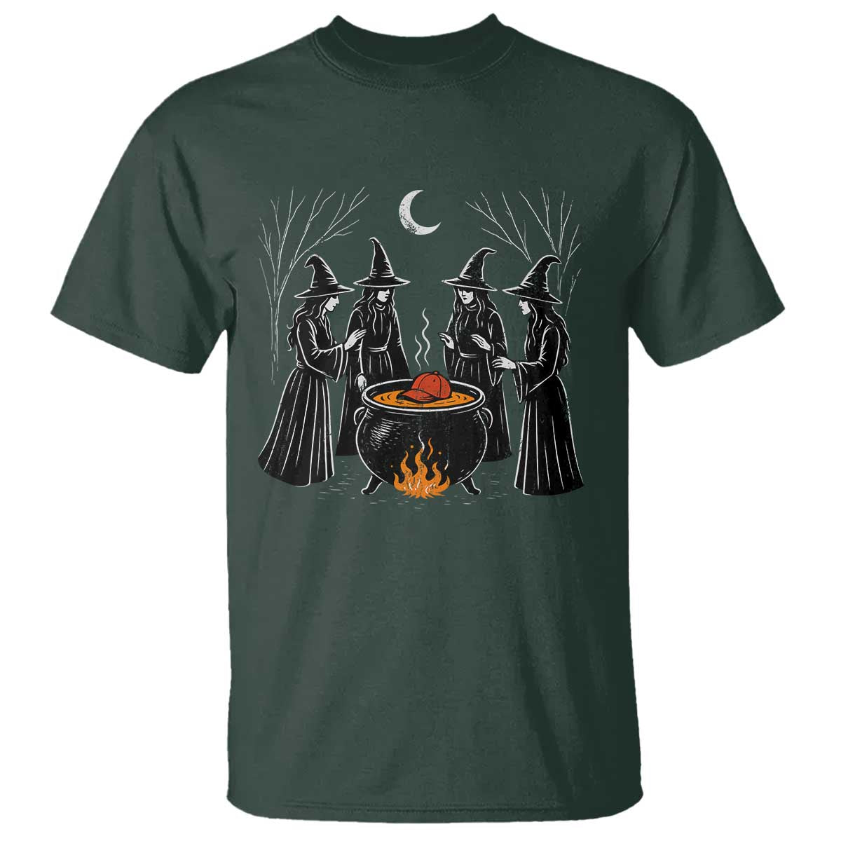 Funny Halloween Witch Spooky Season Orange Cauldron T Shirt TS11 Dark Forest Green Print Your Wear