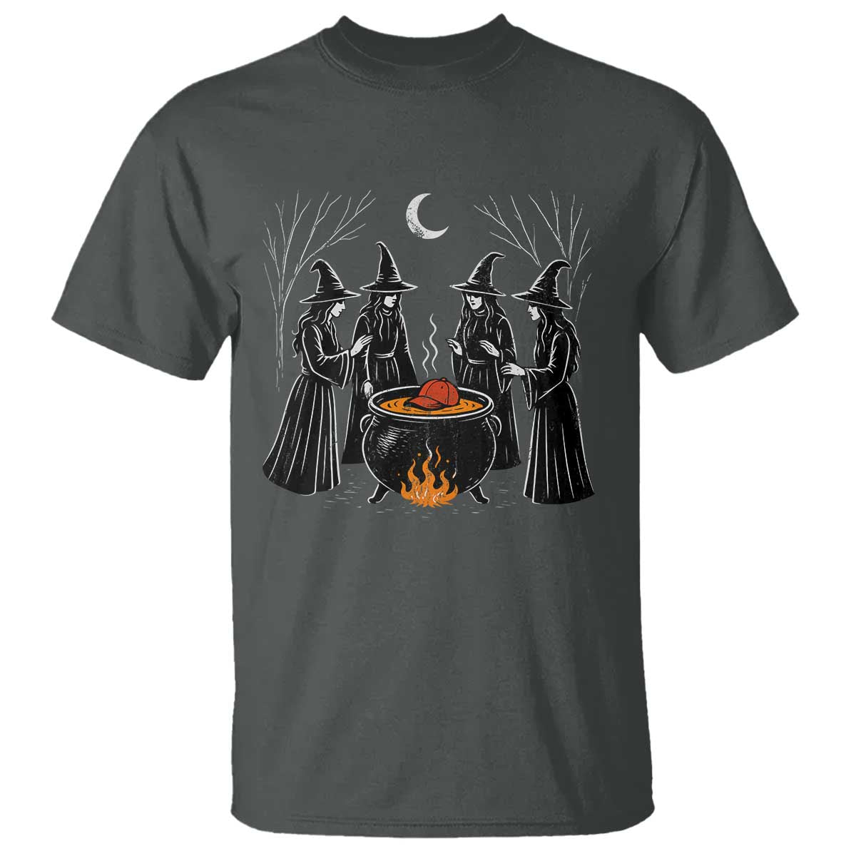Funny Halloween Witch Spooky Season Orange Cauldron T Shirt TS11 Dark Heather Print Your Wear