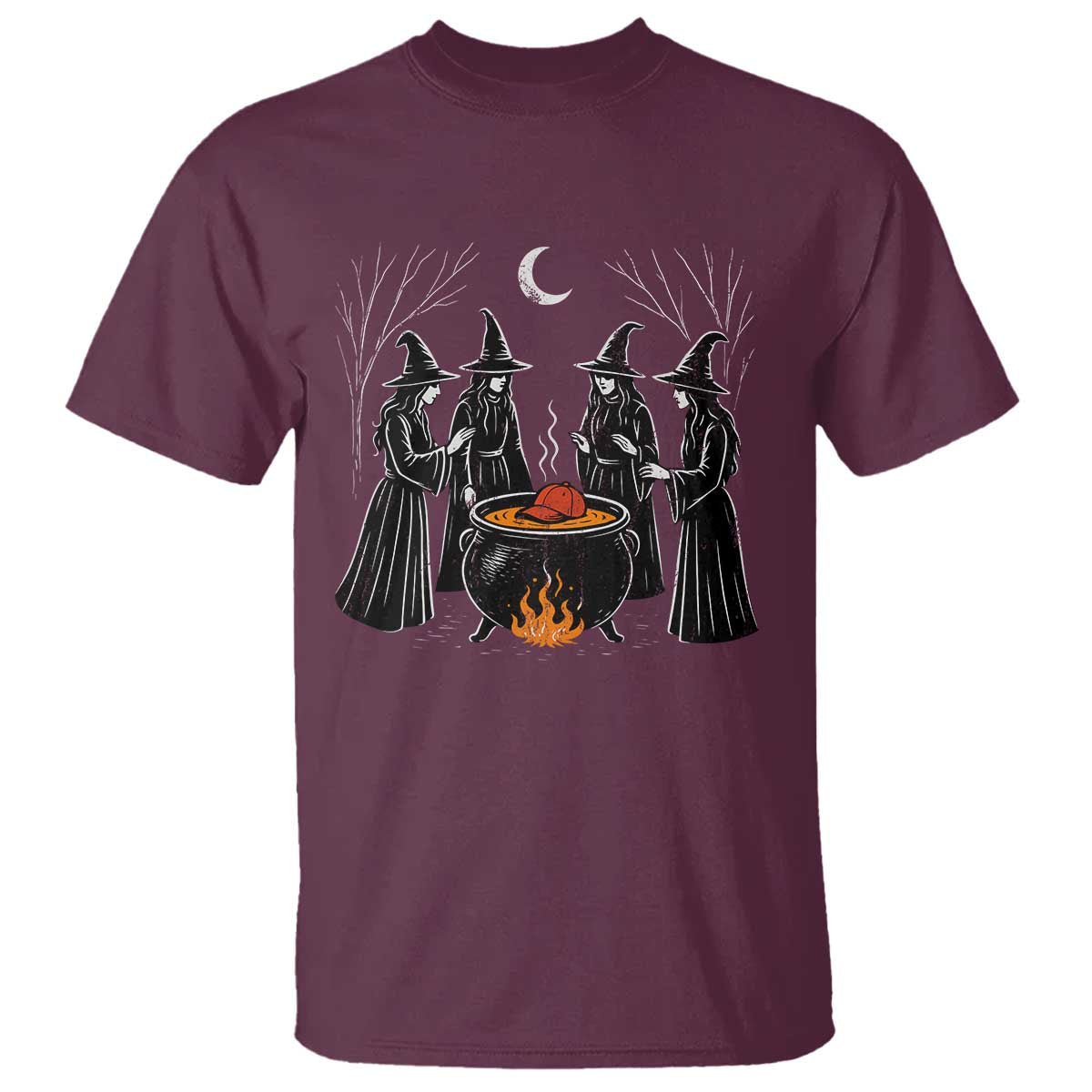 Funny Halloween Witch Spooky Season Orange Cauldron T Shirt TS11 Maroon Print Your Wear