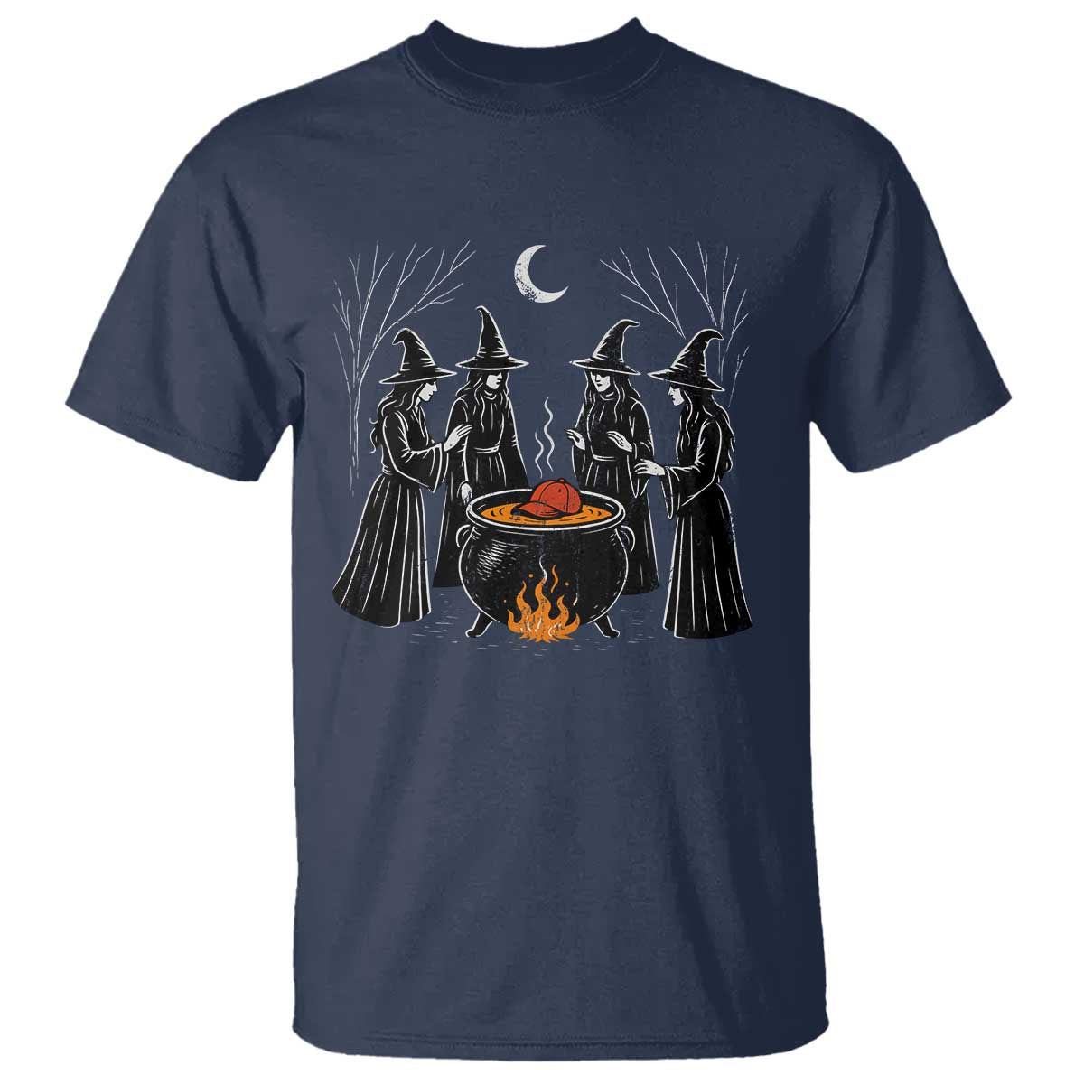 Funny Halloween Witch Spooky Season Orange Cauldron T Shirt TS11 Navy Print Your Wear