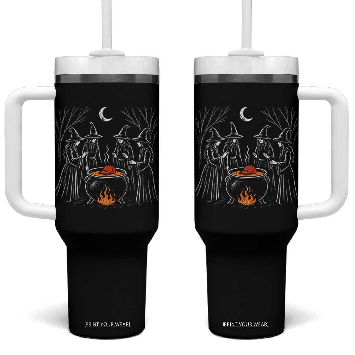 Funny Halloween Witch Spooky Season Orange Cauldron Tumbler With Handle TS11 One Size: 40 oz Black Print Your Wear