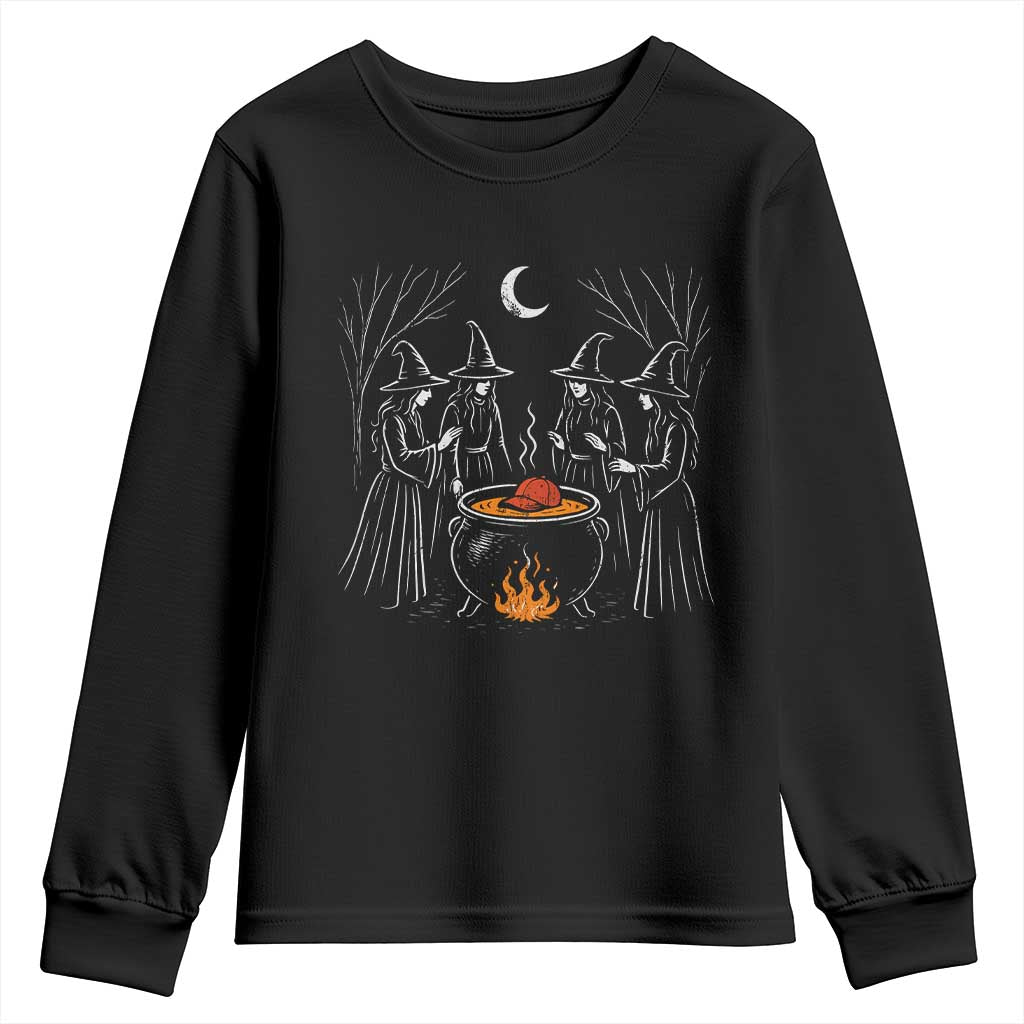Funny Halloween Witch Spooky Season Orange Cauldron Youth Sweatshirt TS11 Black Print Your Wear