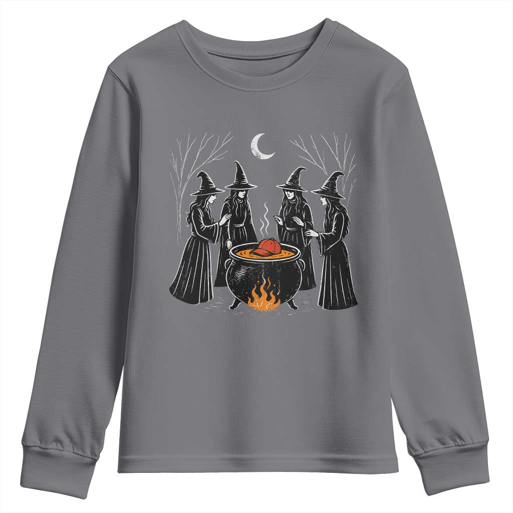 Funny Halloween Witch Spooky Season Orange Cauldron Youth Sweatshirt TS11 Charcoal Print Your Wear