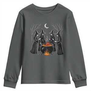 Funny Halloween Witch Spooky Season Orange Cauldron Youth Sweatshirt TS11 Dark Heather Print Your Wear