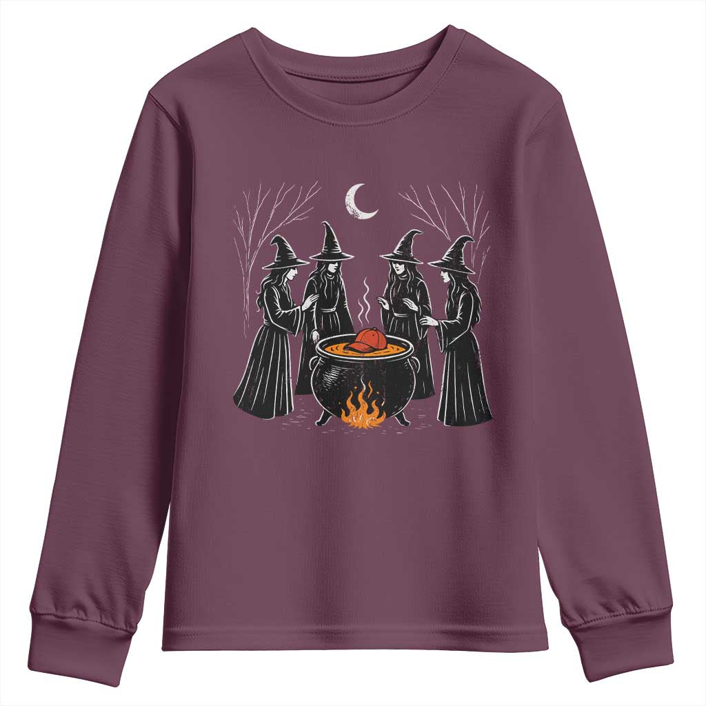 Funny Halloween Witch Spooky Season Orange Cauldron Youth Sweatshirt TS11 Maroon Print Your Wear
