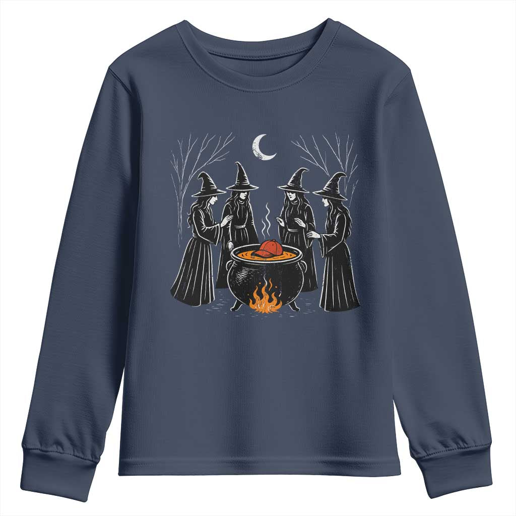 Funny Halloween Witch Spooky Season Orange Cauldron Youth Sweatshirt TS11 Navy Print Your Wear