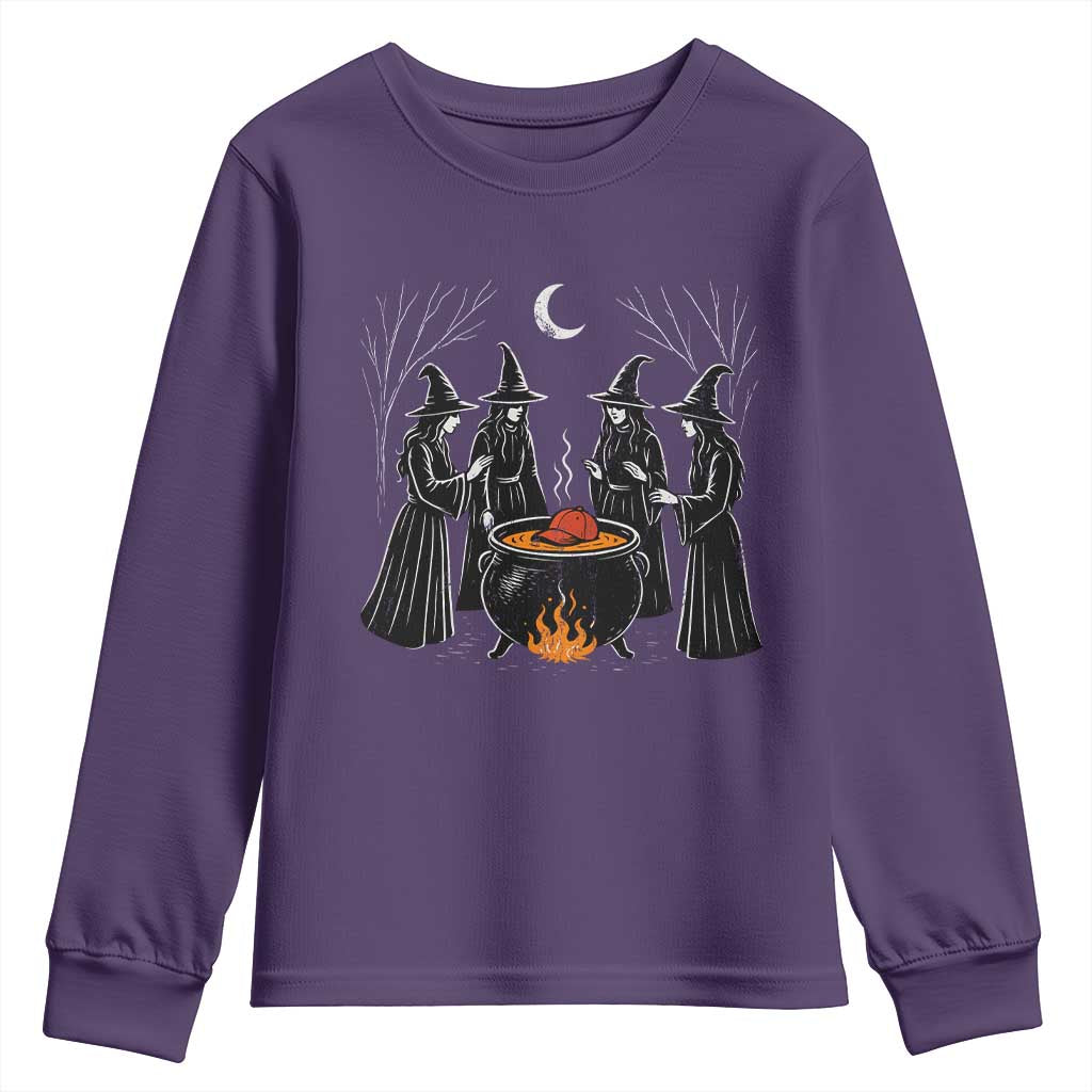 Funny Halloween Witch Spooky Season Orange Cauldron Youth Sweatshirt TS11 Purple Print Your Wear