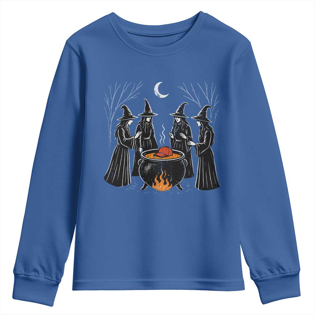 Funny Halloween Witch Spooky Season Orange Cauldron Youth Sweatshirt TS11 Royal Blue Print Your Wear