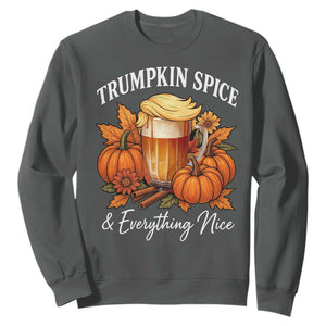 Funny Fall Season Trump Sweatshirt Trumpkin Spice And Everything Nice Pumpkin TS11 Dark Heather Print Your Wear