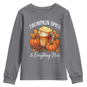 Funny Fall Season Trump Youth Sweatshirt Trumpkin Spice And Everything Nice Pumpkin TS11 Charcoal Print Your Wear