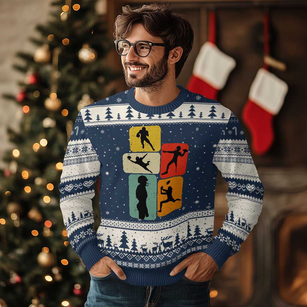 American Football Player Retro Vintage Sport Lover Ugly Christmas Sweater TS11 Navy Beige Print Your Wear