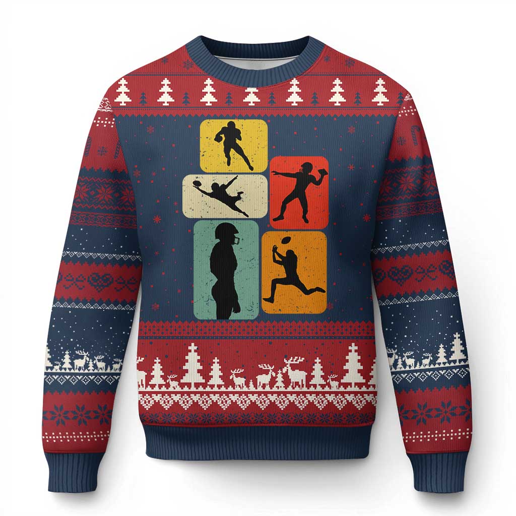 American Football Player Retro Vintage Sport Lover Ugly Christmas Sweater TS11 Navy Red Print Your Wear