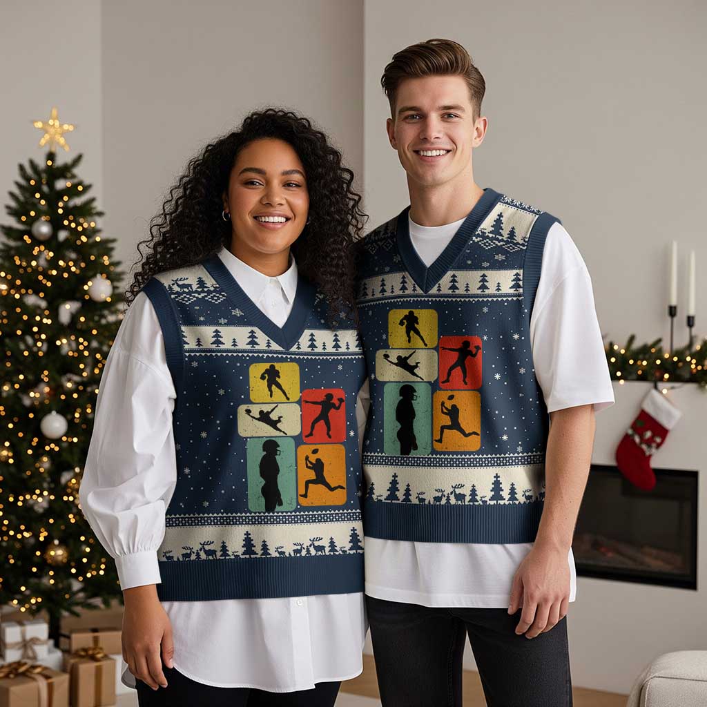 American Football Player Retro Vintage Sport Lover V-Neck Knit Sweater Vest TS11 Navy Beige Print Your Wear