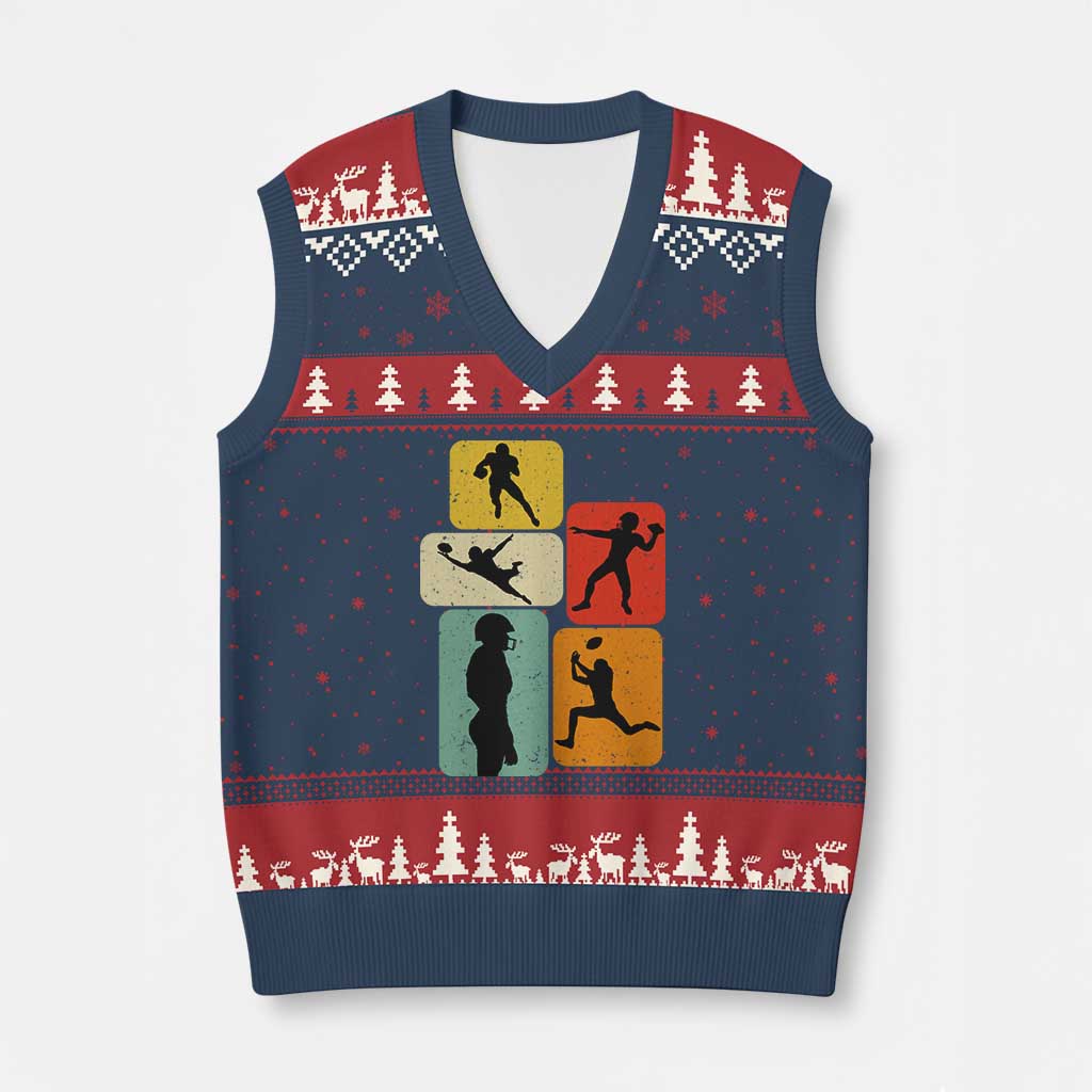 American Football Player Retro Vintage Sport Lover V-Neck Knit Sweater Vest - Print Your Wear