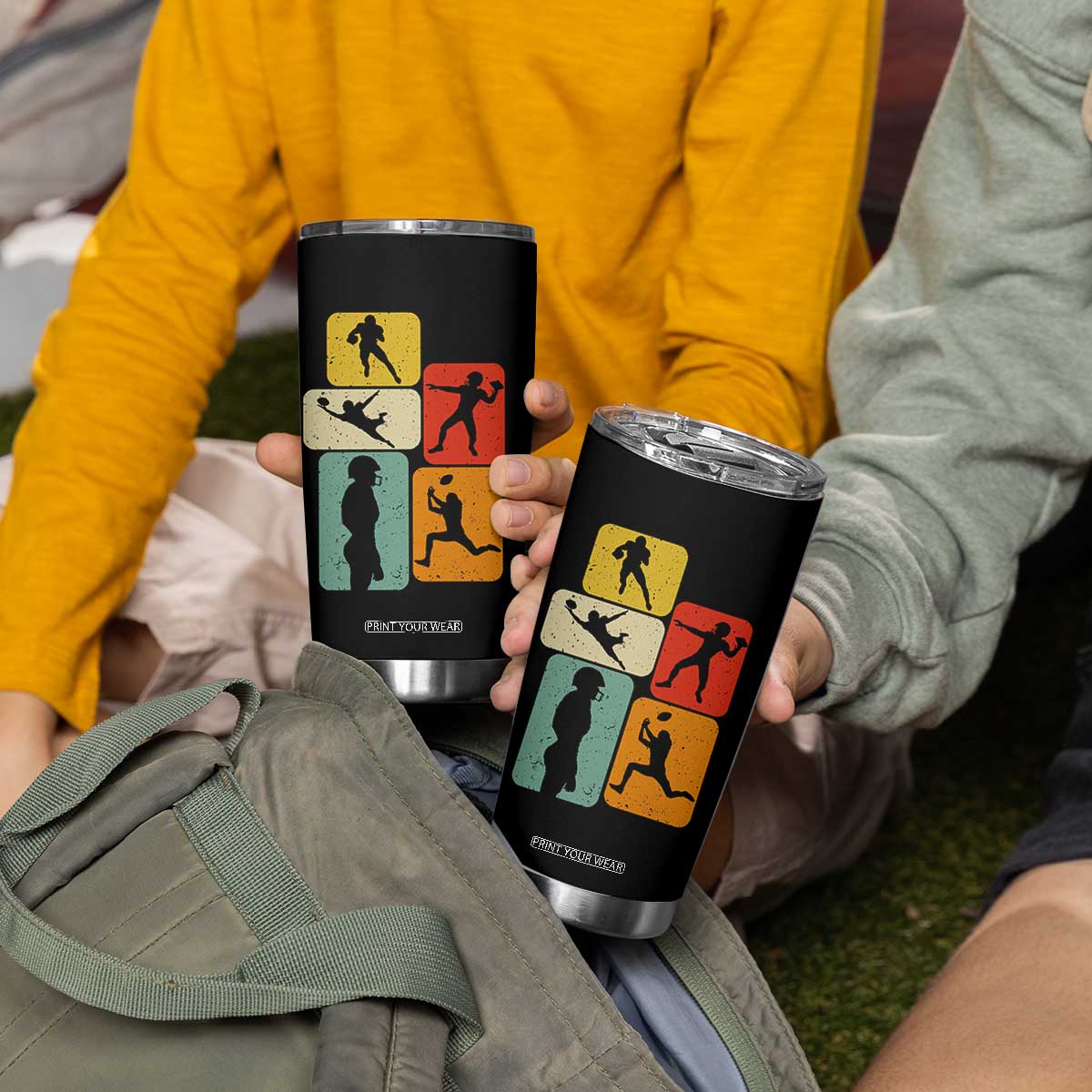 American Football Player Retro Vintage Sport Lover Tumbler Cup - Print Your Wear
