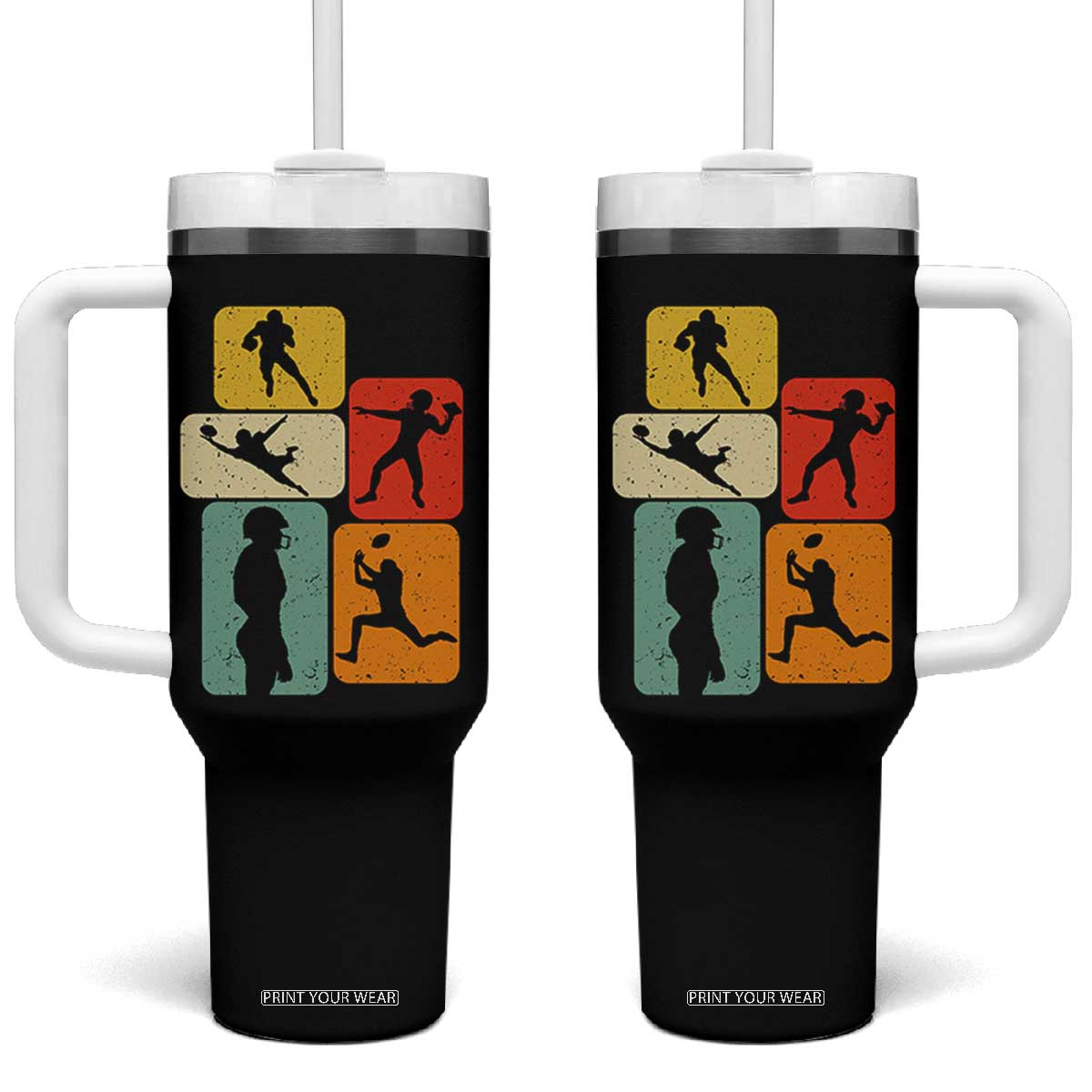 American Football Player Retro Vintage Sport Lover Tumbler With Handle TS11 One Size: 40 oz Black Print Your Wear