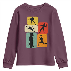 American Football Player Retro Vintage Sport Lover Youth Sweatshirt TS11 Maroon Print Your Wear