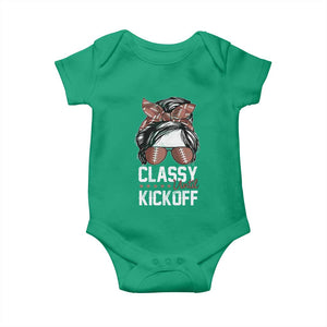 Funny Classy Until Kickoff Baby Onesie American Football Game Day Messy Bun - Print Your Wear