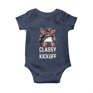 Funny Classy Until Kickoff Baby Onesie American Football Game Day Messy Bun - Print Your Wear