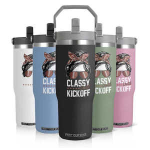Funny Classy Until Kickoff Flip Straw Tumbler American Football Game Day Messy Bun - Print Your Wear