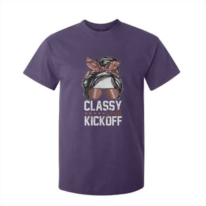 Funny Classy Until Kickoff T Shirt For Kid American Football Game Day Messy Bun - Print Your Wear