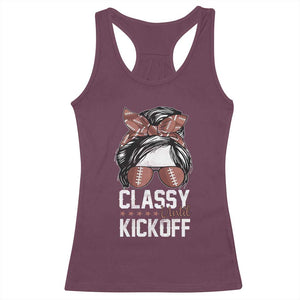 Funny Classy Until Kickoff Racerback Tank Top American Football Game Day Messy Bun - Print Your Wear