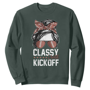 Funny Classy Until Kickoff Sweatshirt American Football Game Day Messy Bun TS11 Dark Forest Green Print Your Wear