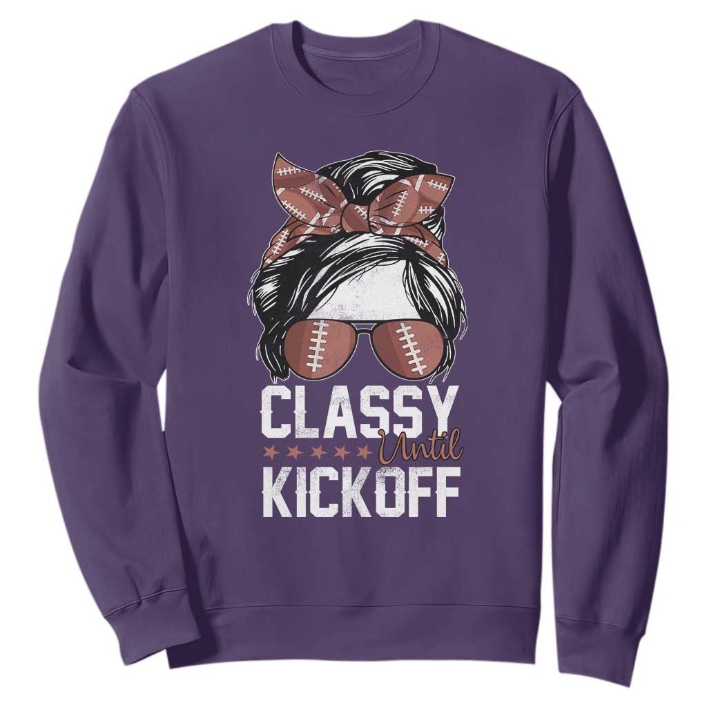 Funny Classy Until Kickoff Sweatshirt American Football Game Day Messy Bun TS11 Purple Print Your Wear