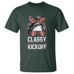 Funny Classy Until Kickoff T Shirt American Football Game Day Messy Bun - Print Your Wear