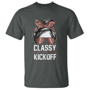 Funny Classy Until Kickoff T Shirt American Football Game Day Messy Bun - Print Your Wear