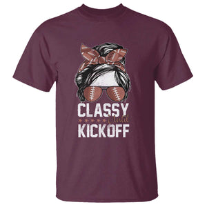 Funny Classy Until Kickoff T Shirt American Football Game Day Messy Bun - Print Your Wear