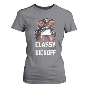 Funny Classy Until Kickoff T Shirt For Women American Football Game Day Messy Bun TS11 Charcoal Print Your Wear
