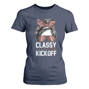 Funny Classy Until Kickoff T Shirt For Women American Football Game Day Messy Bun TS11 Navy Print Your Wear