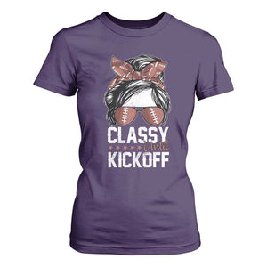 Funny Classy Until Kickoff T Shirt For Women American Football Game Day Messy Bun - Print Your Wear