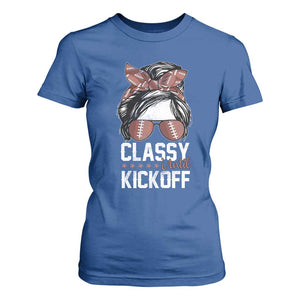 Funny Classy Until Kickoff T Shirt For Women American Football Game Day Messy Bun TS11 Royal Blue Print Your Wear