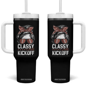 Funny Classy Until Kickoff Tumbler With Handle American Football Game Day Messy Bun - Print Your Wear