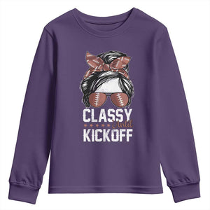 Funny Classy Until Kickoff Youth Sweatshirt American Football Game Day Messy Bun - Print Your Wear