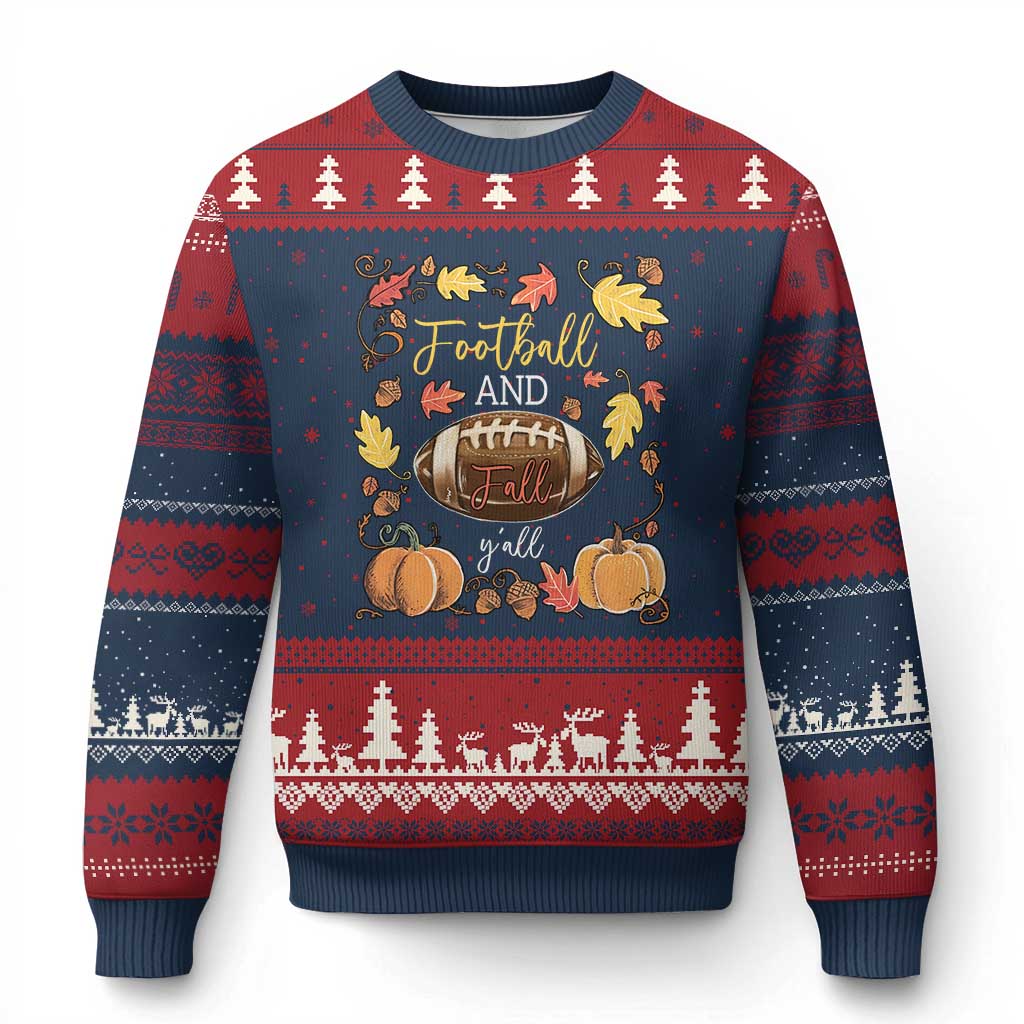 Football And Fall Yall Ugly Christmas Sweater Fall Season American Football TS11 Navy Red Print Your Wear