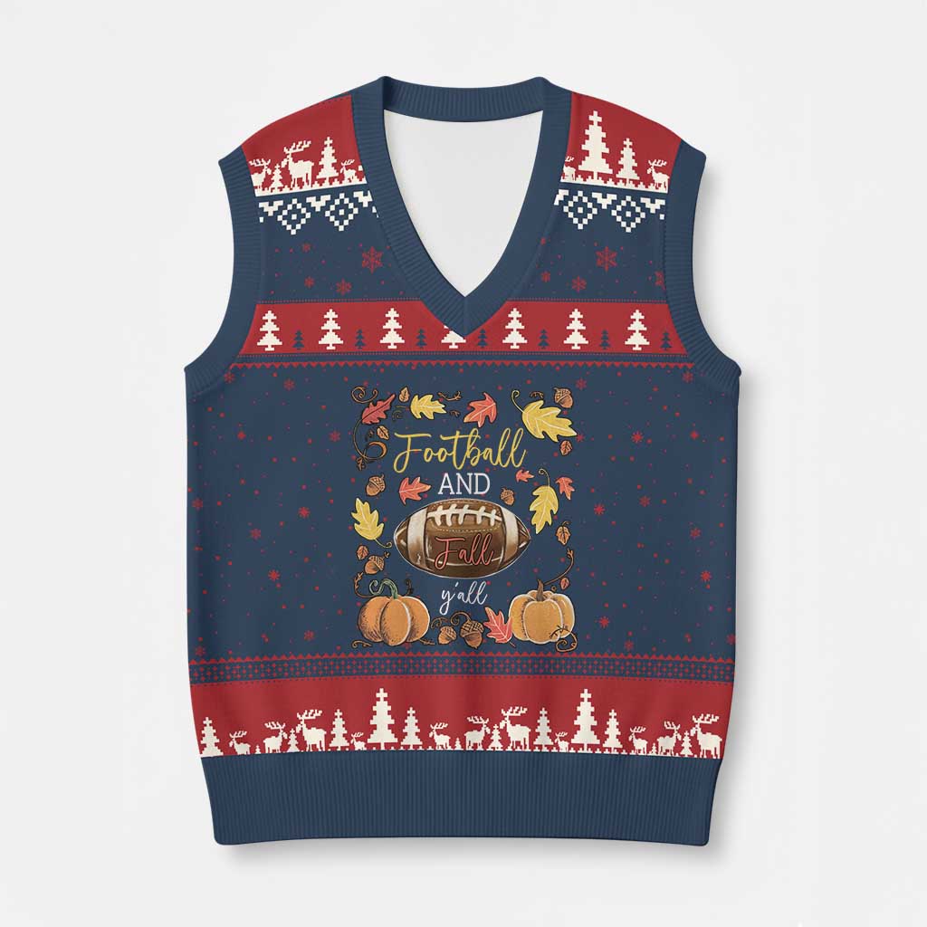 Football And Fall Yall V-Neck Knit Sweater Vest Fall Season American Football TS11 Navy Red Print Your Wear