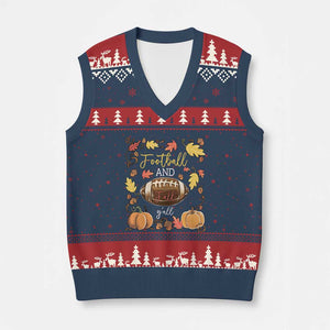 Football And Fall Yall V-Neck Knit Sweater Vest Fall Season American Football TS11 Navy Red Print Your Wear