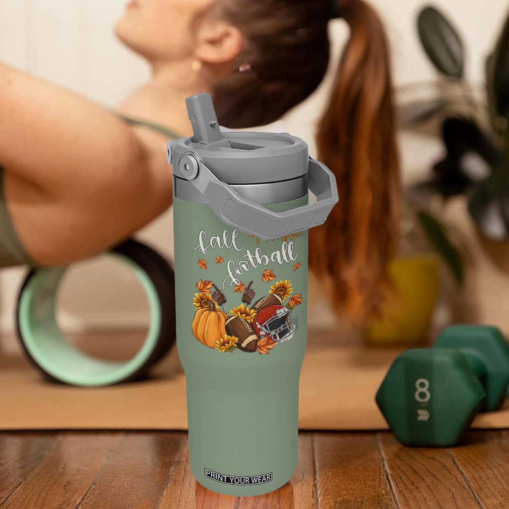 Fall Means Football Flip Straw Tumbler Fall Season American Football Thanksgiving TS11 One Size: 30 oz Moss Green Print Your Wear
