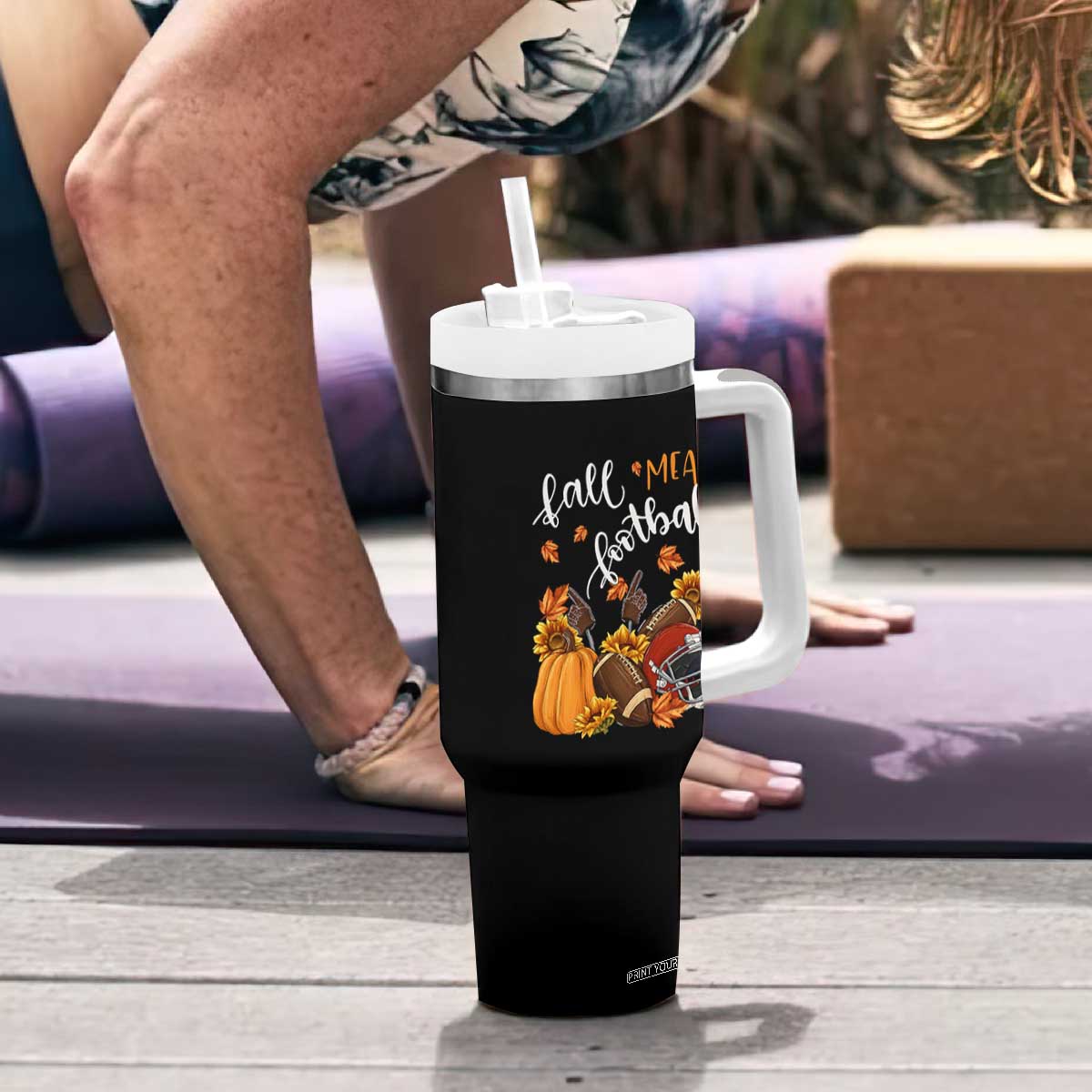 Fall Means Football Tumbler With Handle Fall Season American Football Thanksgiving TS11 Print Your Wear